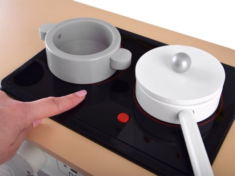 BIAŁO-SZARA interaktywna kuchnia drewniana dla dzieci + akcesoria ZA4126