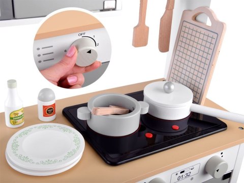 BIAŁO-SZARA interaktywna kuchnia drewniana dla dzieci + akcesoria ZA4126