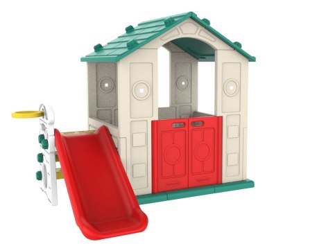 Domek Ogrodowy 3w1 dla dzieci Zielony Dach + Zjeżdżalnia + Koszykówka