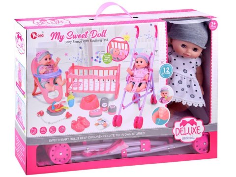 Duży zestaw lalka interaktywna wózek krzesełko łóżeczko akcesoria ZA4286