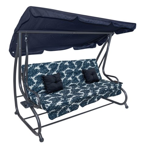 Huśtawka Ogrodowa Siedzisko Textylina 2x1 Wzór Liście Granatowa
