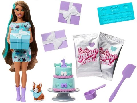 Mattel Barbie Party Unboxed lalka z serii: Urodziny + pies corgi ZA6066