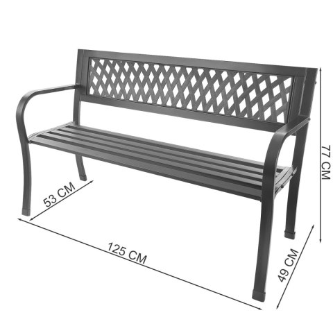 AŻUROWA ŁAWKA OGRODOWA Z OPARCIEM PARKOWA NA TARAS BALKON METALOWA KONSTRUKCJA GRAFITOWA