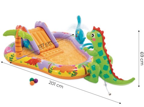 BASEN DMUCHANY DLA DZIECI WODNY PLAC ZABAW 201X157X69 CM ZJEŻDŻALNIA FONTANNA DINOZAUR INTEX 56139
