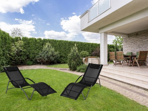 LEŻAK OGRODOWY LEŻANKA ZAGŁÓWEK STALOWA KONSTRUKCJA CZARNY MULTIGARDEN