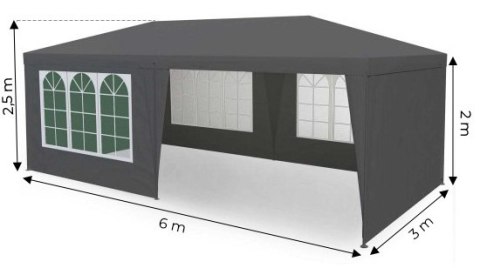 NAMIOT PAWILON OGRODOWY HANDLOWY 3X6 M 6 ŚCIANEK SZARY MULTIGARDEN