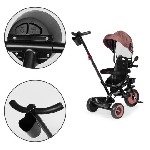 ROWEREK TRÓJKOŁOWY DLA DZIECI SPACERÓWKA 3W1 OBRACANE SIEDZISKO DASZEK BRĄZOWY ECOTOYS