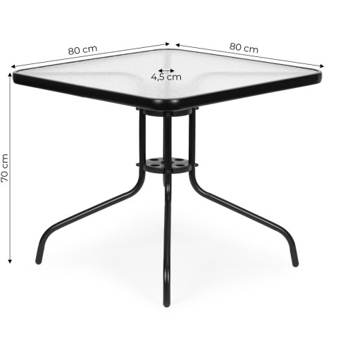 STOLIK OGRODOWY 80X80 CM NA TARAS OGRÓD BALKON SZKŁO HARTOWANE OTWÓR NA PARASOL MULTIGARDEN