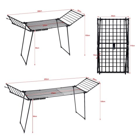 SUSZARKA NA PRANIE ODZIEŻ BIELIZNĘ STOJĄCA ROZSUWANA BALKONOWA 27 METRÓW CZARNA