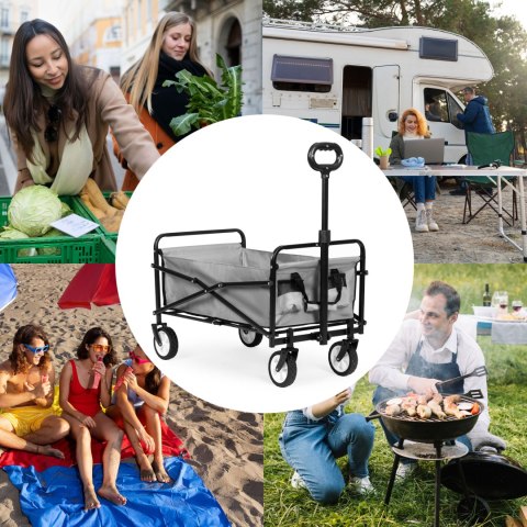 WÓZEK PLAŻOWY TRANSPORTOWY OGRODOWY SKŁADANY SZARY 48X90 CM MULTIGARDEN