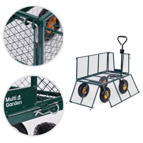 WÓZEK TRANSPORTOWY OGRODOWY 400 KG DO TRAKTORKA OTWIERANE BURTY DUŻE POMPOWANE KOŁA MULTIGARDEN