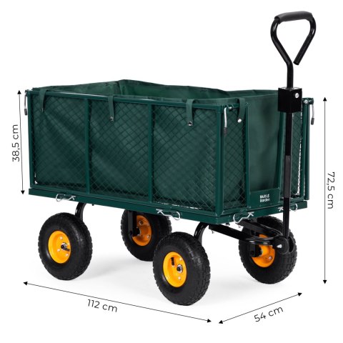 WÓZEK TRANSPORTOWY OGRODOWY 400 KG DO TRAKTORKA OTWIERANE BURTY DUŻE POMPOWANE KOŁA MULTIGARDEN