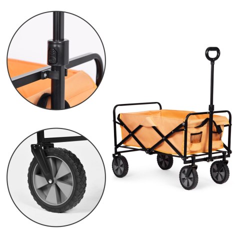 WÓZEK TRANSPORTOWY SKŁADANY DUŻY WÓZEK OGRODOWY PLAŻOWY POMARAŃCZOWY 47X105 CM MULTIGARDEN