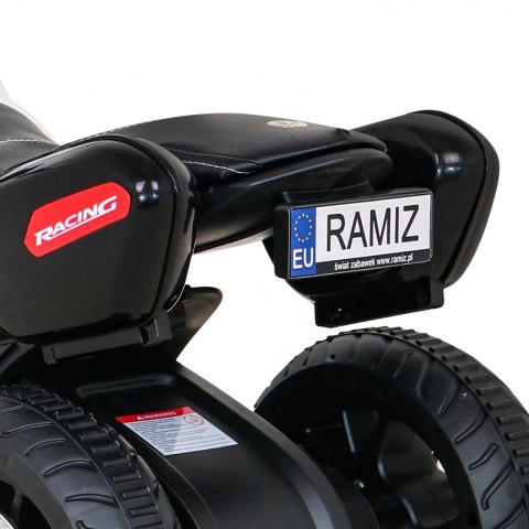 Motorek Fast Tourist na akumulator dla dzieci Biały + Audio + Światła + Ekoskóra