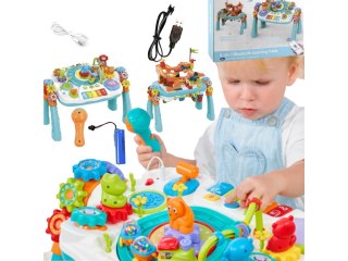 Multifunkcyjny Edukacyjny Stolik 2w1 Pianinko Ciuchcia Mikrofon Klocki Bluetooth Akumulator