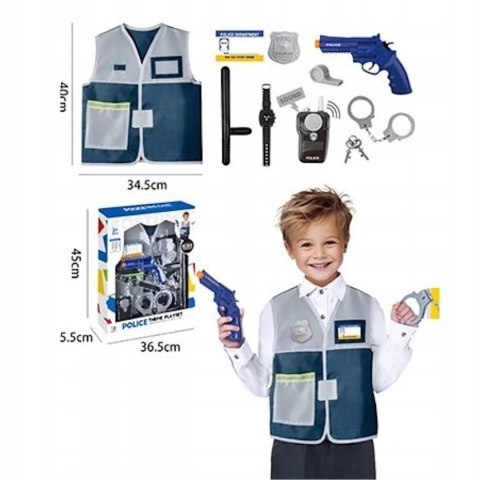Zestaw strój małego policjanta dla dzieci kamizelka i akcesoria policyjne