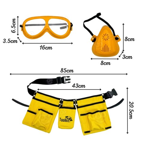 WOOPIE Zestaw Narzędzi Małego Majsterkowicza Gogle Wkrętarka Pas Na Narzędzia 16el.