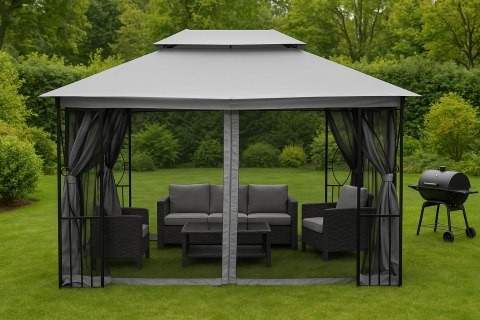 DACH DO PAWILONU OGRODOWEGO 3X4 M WODOODPORNE POSZYCIE OTWÓR WENTYLACYJNY SZARY MULTIGARDEN