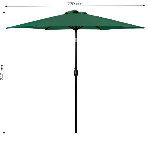 DUŻY PARASOL OGRODOWY SKOŚNY ŁAMANY Z KORBĄ 6 ŻEBER ZIELONY 270 CM MULTIGARDEN