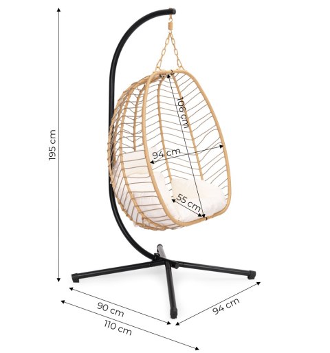 FOTEL KOKON WISZĄCY WOLNOSTOJĄCY BUJANY OGRODOWY DO 120 KG + PODUSZKI MULTIGARDEN