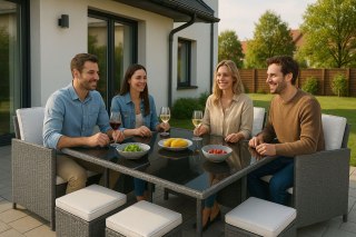 KOMPLET MEBLI OGRODOWYCH Z TECHNORATTANU 4 FOTELE 4 PUFY STOLIK MULTIGARDEN