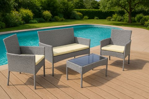 KOMPLET MEBLI OGRODOWYCH Z TECHNORATTANU ŁAWKA STOLIK KRZESŁA SZARY MULTIGARDEN