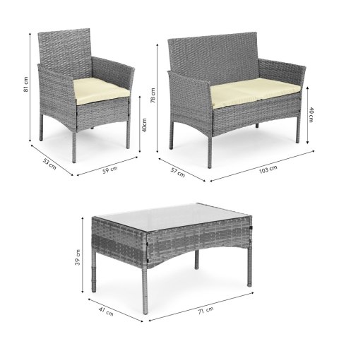 KOMPLET MEBLI OGRODOWYCH Z TECHNORATTANU ŁAWKA STOLIK KRZESŁA SZARY MULTIGARDEN