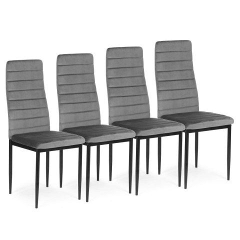 KRZESŁA Z WYPROFILOWANYM OPARCIEM- VELVET SZARE - 4 SZTUKI