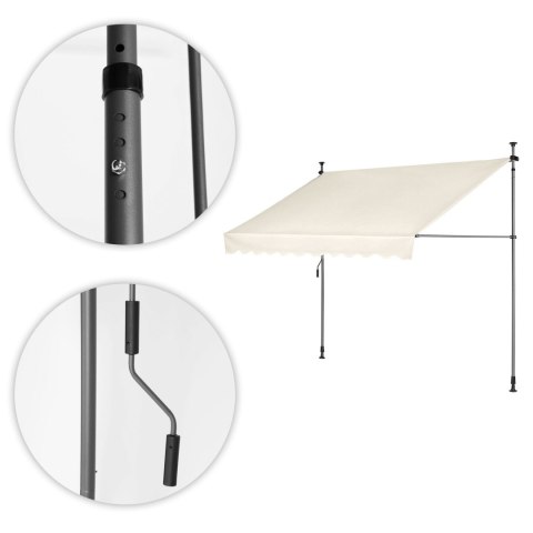 MARKIZA PRZECIWSŁONECZNA BALKONOWA 300X120 CM REGULACJA WYSOKOŚCI WODOODPORNA KORBKA RĘCZNA BEŻOWA MULTIGARDEN