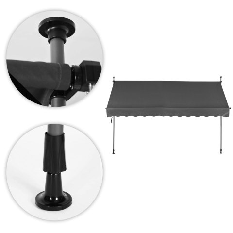 MARKIZA PRZECIWSŁONECZNA BALKONOWA 300X120 CM REGULACJA WYSOKOŚCI WODOODPORNA KORBKA RĘCZNA SZARA MULTIGARDEN