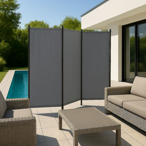 SKŁADANY PARAWAN OGRODOWY POKOJOWY 3-PANELOWY 167X164 CM SZARY MULTIGARDEN