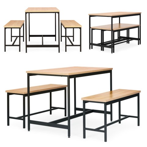 ZESTAW LOFTOWYCH MEBLI DO JADALNI KUCHNI STOLIK 2 ŁAWKI MODERNHOME