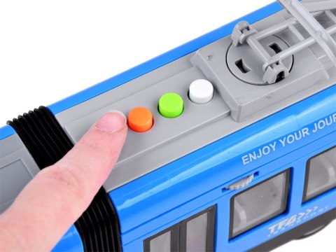 Przegubowy niebieski TRAMWAJ światło dźwięk 45 cm ZA3834