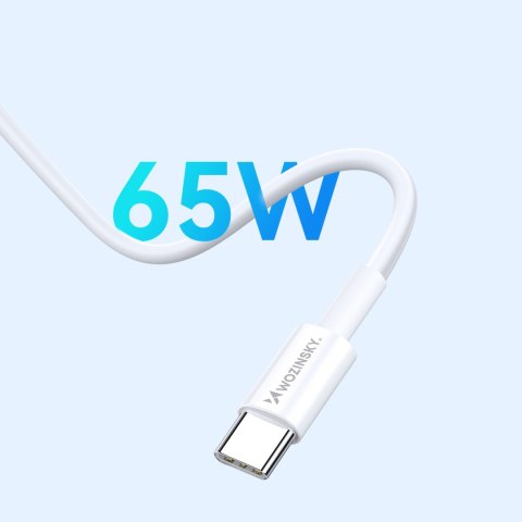 Ładowarka sieciowa GaN USB-A USB-C z kablem USB-C 65W - biała