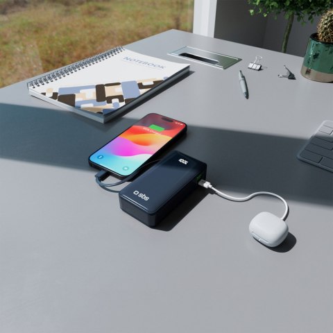 Powerbank 10000mAh USB-A USB-C z wyświetlaczem wbudowanym kablem USB-C 20W - ciemnoszary