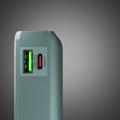 Powerbank 10000mAh USB-A USB-C z wyświetlaczem wbudowanym kablem USB-C 20W - szary