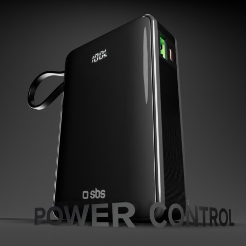 Powerbank 20000mAh USB-A USB-C z wyświetlaczem wbudowanym kablem USB-C 20W - czarny