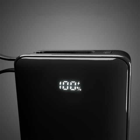 Powerbank 20000mAh USB-A USB-C z wyświetlaczem wbudowanym kablem USB-C 20W - czarny