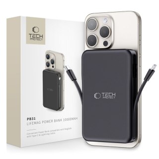 Powerbank magnetyczny PB31 10000mAh 15W MagSafe z kablami USB-C iPhone Lightning - czarny