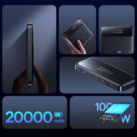Powerbank z wyświetlaczem Blade H1 20000mAh USB-A USB-C 100W - czarny