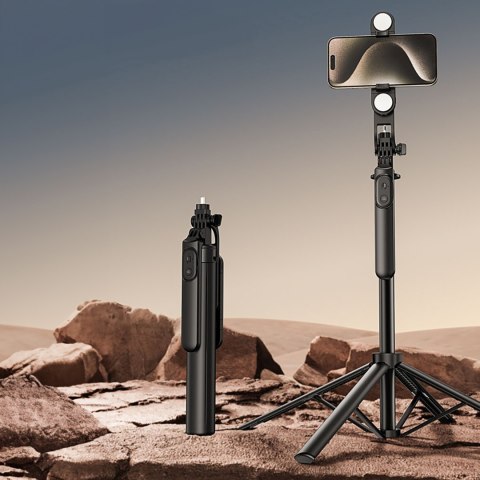 Selfie stick teleskopowy statyw do zdjęć z podwójną lampą i uchwytem na telefon 1.75m
