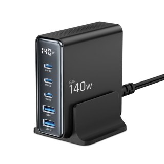 Stacja ładująca do urządzeń z wyświetlaczem 3x USB-C 2x USB-A GaN 140W - czarna
