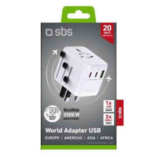 Adapter podróżny sieciowy USB-C USB-A EU UK US AUS JP - biały