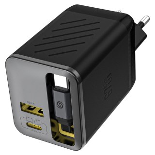 Ładowarka sieciowa USB-A USB-C GaN 67W z kablem zwijanym USB-C PD QC - czarna