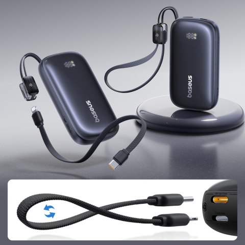 Powerbank 10000mAh 22.5W z wyświetlaczem odłączanym kablem - czarny