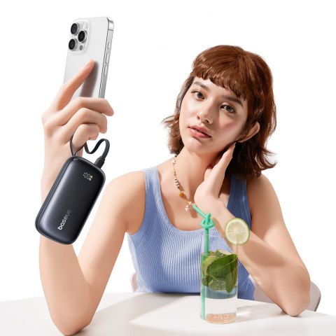 Powerbank 10000mAh 22.5W z wyświetlaczem odłączanym kablem - czarny