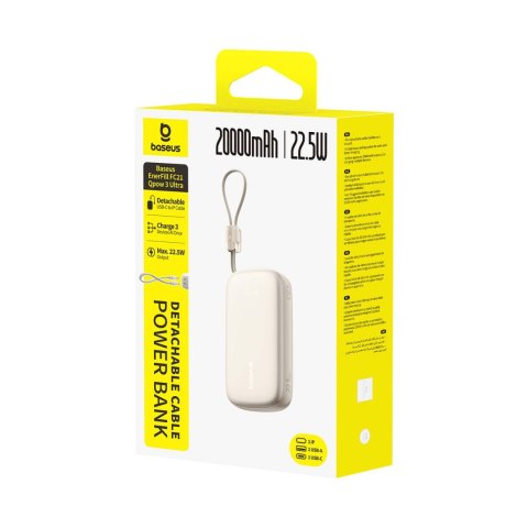 Powerbank 20000mAh 22.5W z wyświetlaczem kablem EnerFill FC21 Qpow 3 Ultra - beżowy