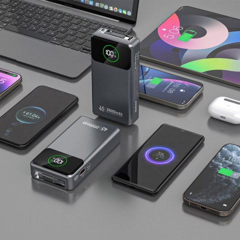 Powerbank K31 Pro 20000mAh ze zwijanym kablem USB-C 45W - szary