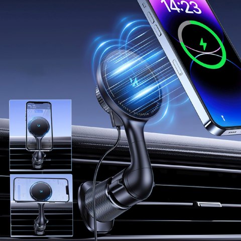 Uchwyt samochodowy z ładowarką indukcyjną do telefonu na kratkę Qi MagSafe 15W