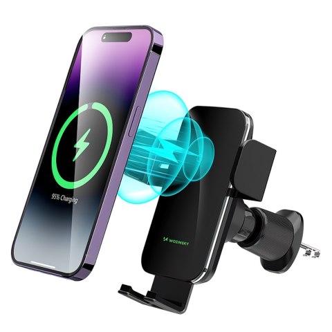 Uchwyt samochodowy zaciskowy z ładowarką indukcyjną do telefonu na kratkę 15W - czarny